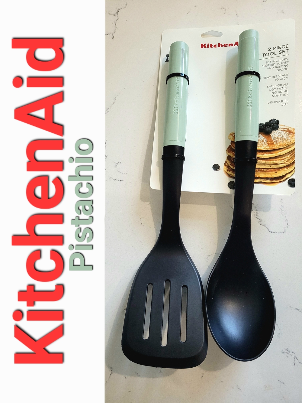 KitchenAid Pistachio 2-Piece Cooking Tool Set - Slotted Turner & Basting Spoon
